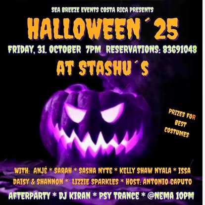Halloween 25 event poster at Stashu's