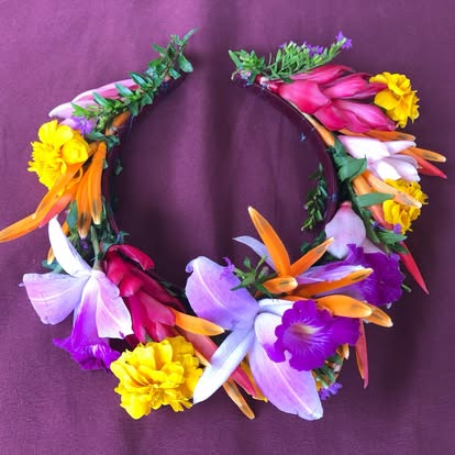 Bright tropical bouquet with monstera leaves